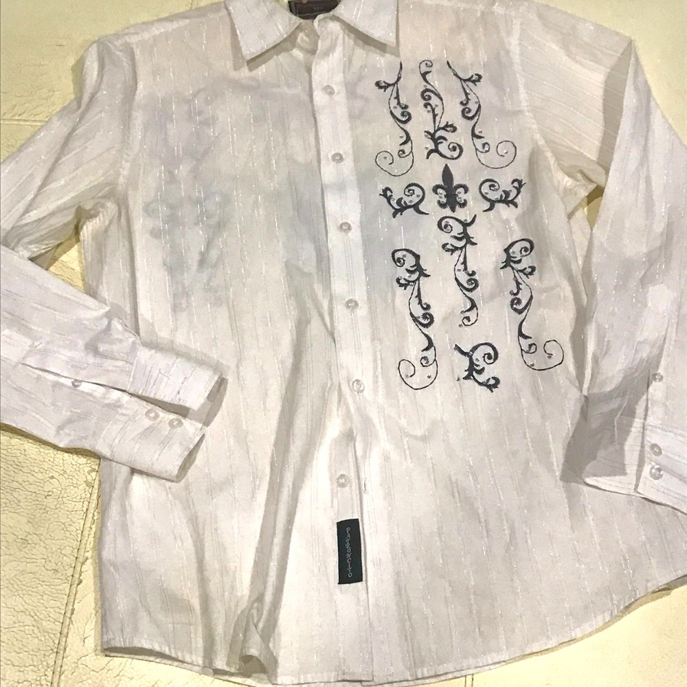 Patroncito Black / White Long Sleeve Button Down Embroidered Flur De Les Detail